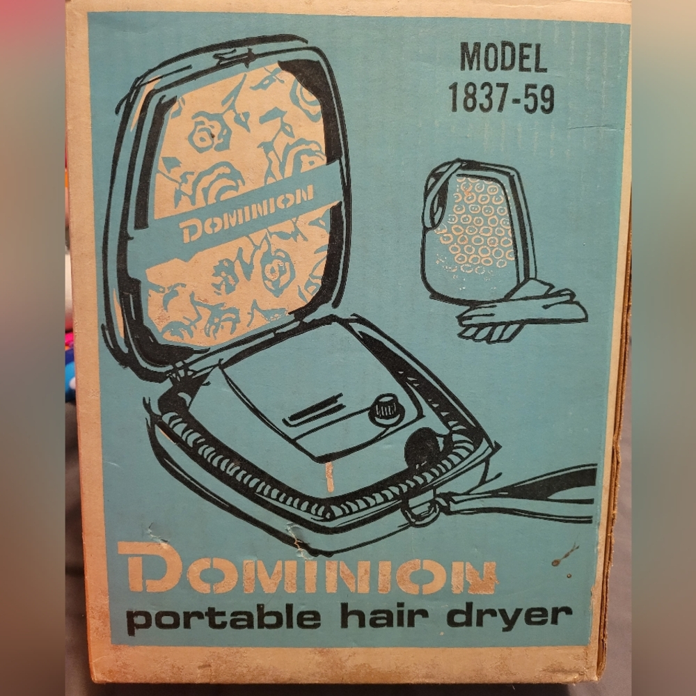 Vintage Dominion Bonnet Style Portable Hair Dryer Model 1837-59 Travel Case.